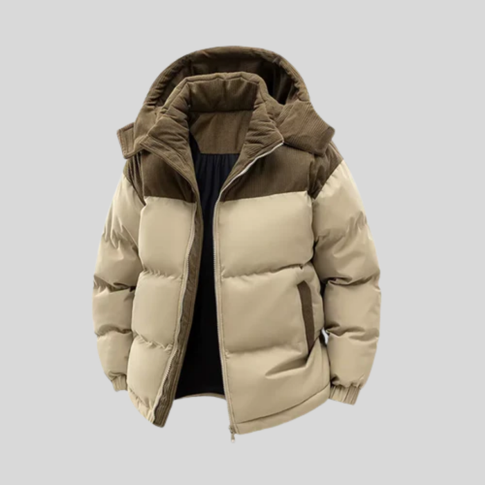 Chaqueta acolchada con capucha para hombre, aislante y con cremallera frontal