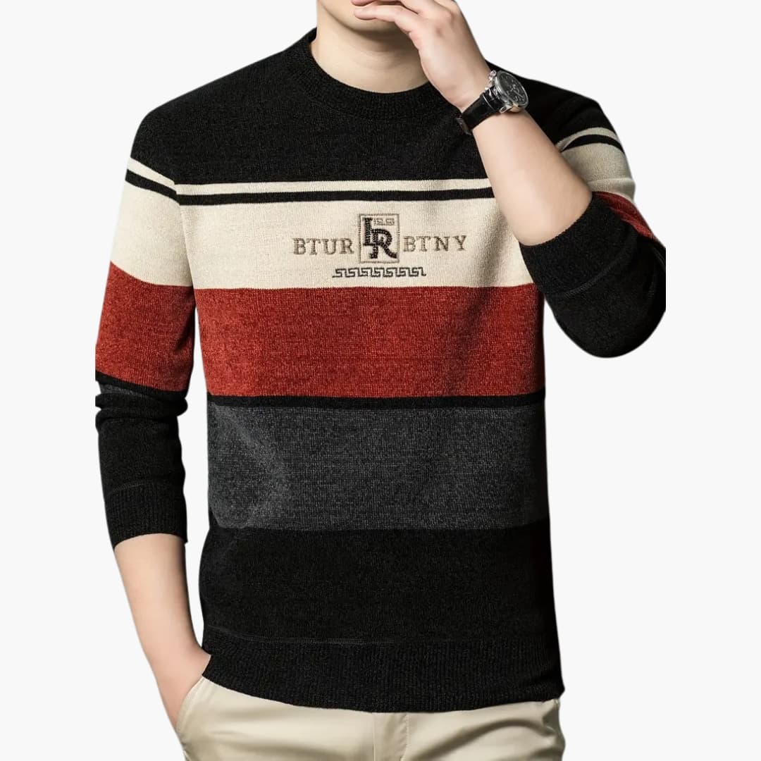 Darren - Cosy winter jumper with striped round neck for men