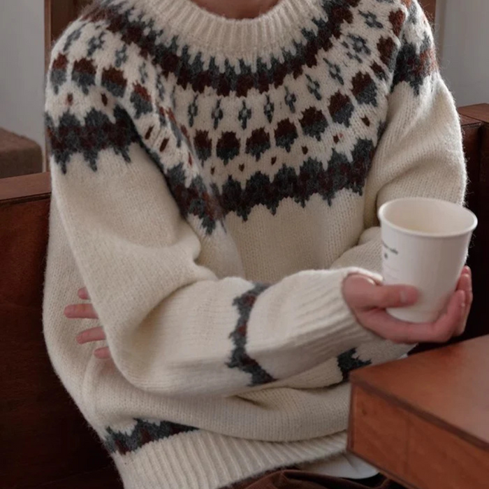 Herregenser med Fair Isle-mønster, rund hals og normal passform