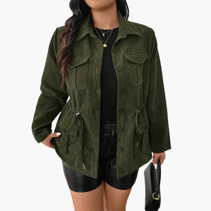 Veste en velours côtelé pour femme avec cordon de serrage à la taille