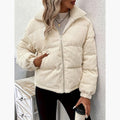 Women's Ribbede Puffer jacket with Zip Thermal Long-sleeved Jacket