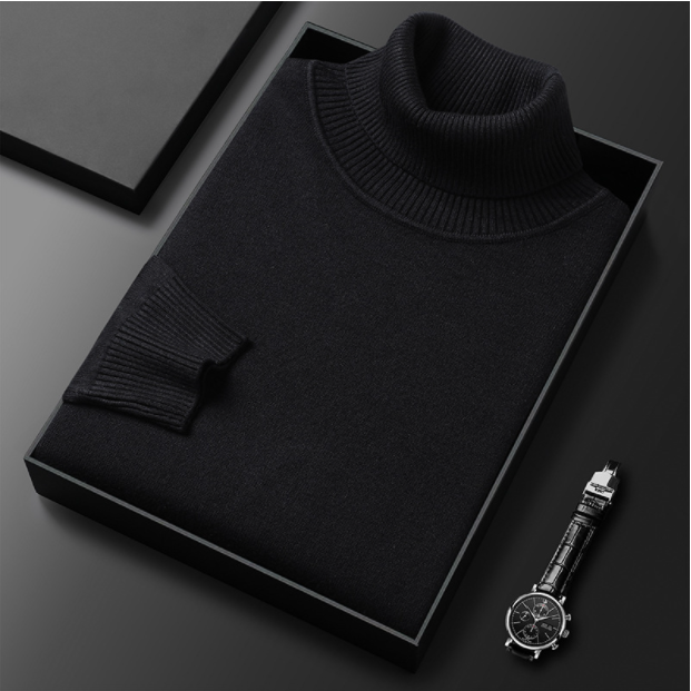 Men's Turtleneck Jumper with Ribbed Collar and Cuffs