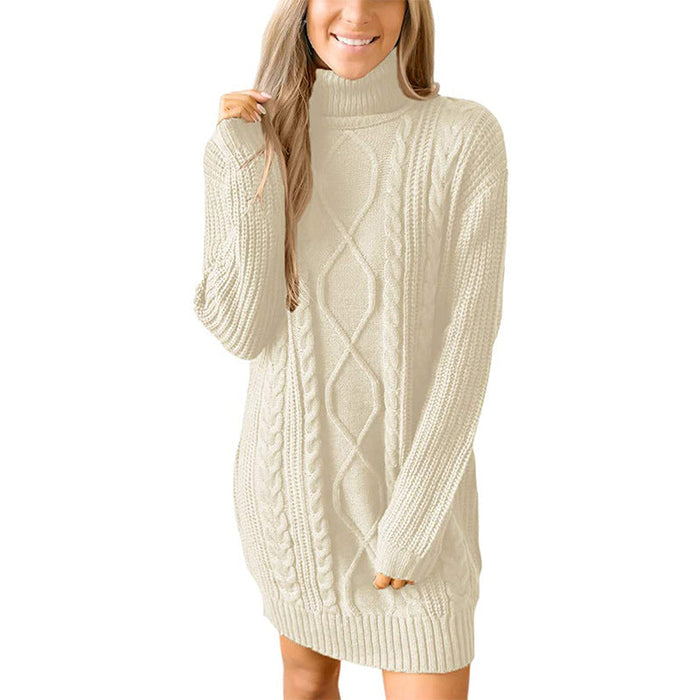 Women's Cable-Knit Turtleneck Jumper Dress