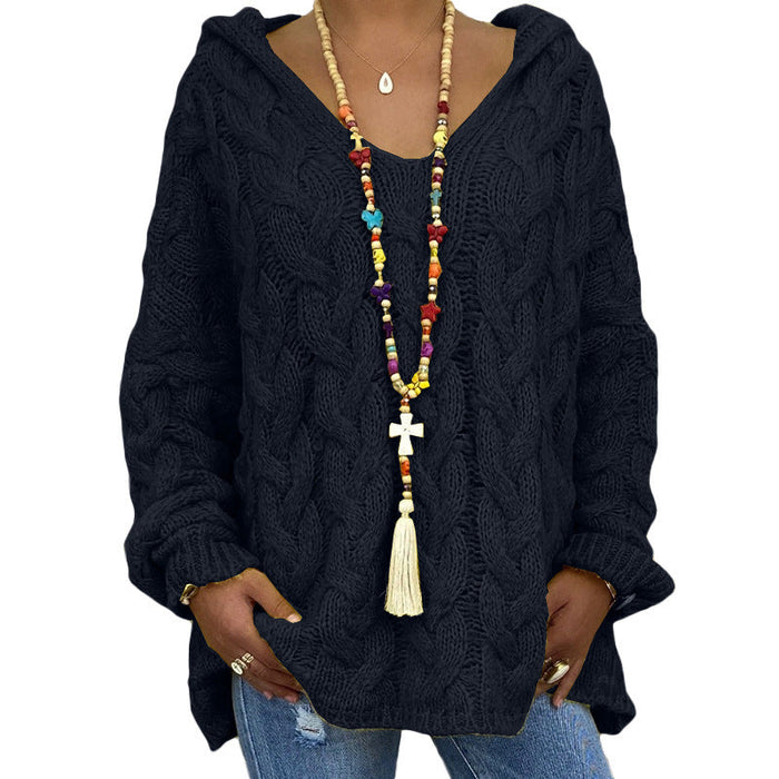 Maglione con cappuccio da donna a trecce, vestibilità oversize e rilassata