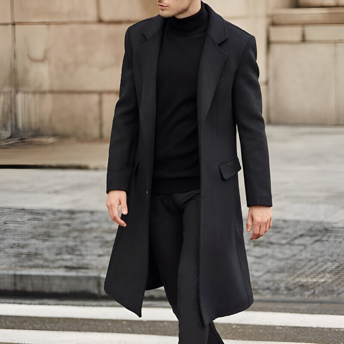 Long manteau pour homme avec revers cranté et coupe ajustée