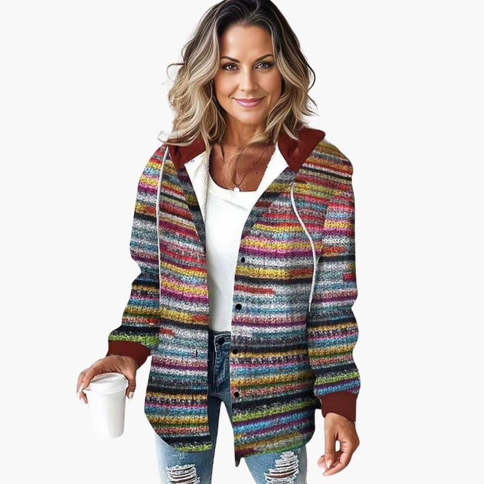 Cardigan en maille chaude pour femme avec capuche - Cardigan élégant à boutons