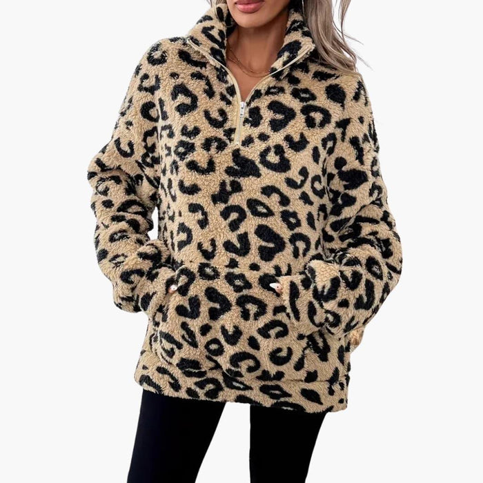 Women's Fleece Pullover with Stand Collar and Half Zipper