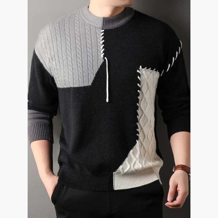 Cyril - Fashionable lappeteppstrikket jumper for men