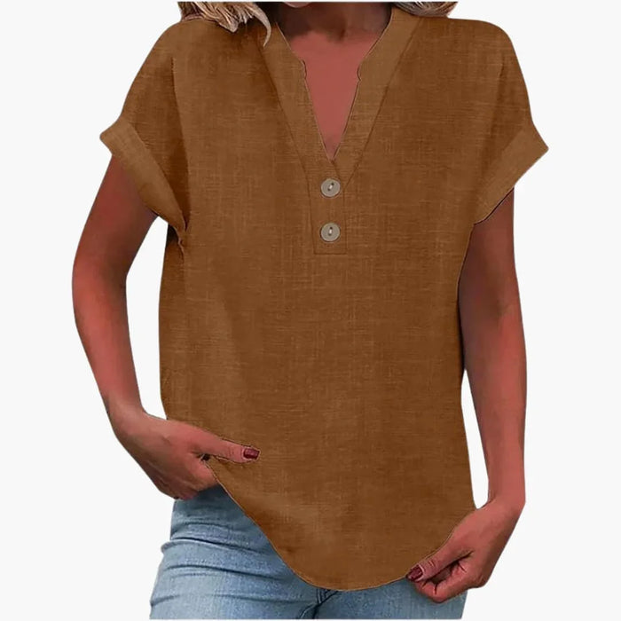 Blusa da donna con scollo a V e maniche corte per la primavera