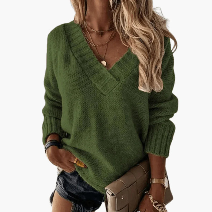Pull tricoté à col en V pour femme, haut élégant et doux
