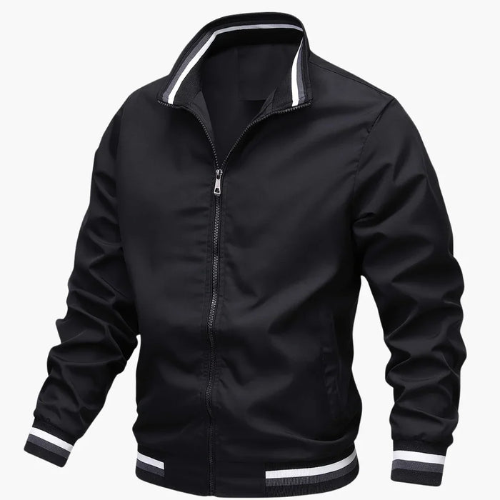 Men's Bomber Jacket with Zipper and Ribbed Collar