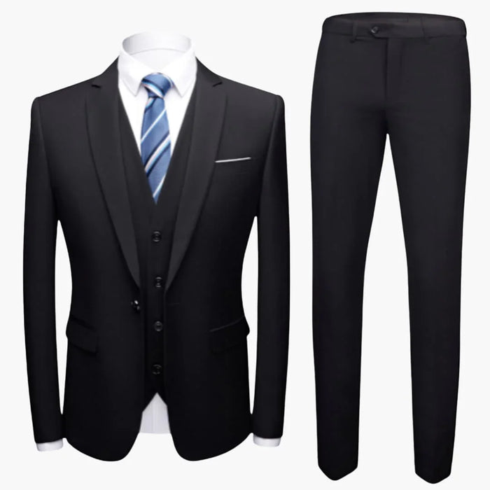 Men's Three-Piece Suit with Single-Button Blazer and Vest