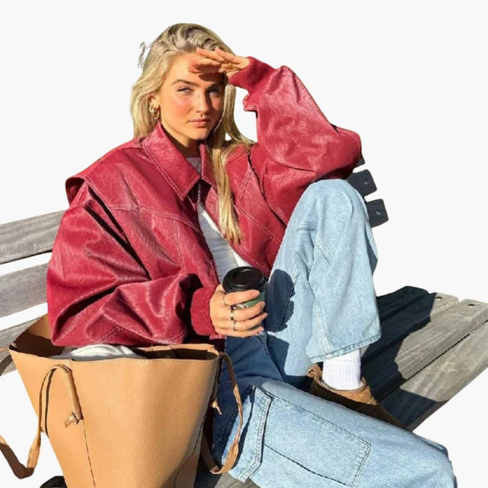 Women's Oversized Jacket with Long Sleeves and Contrast Stitching