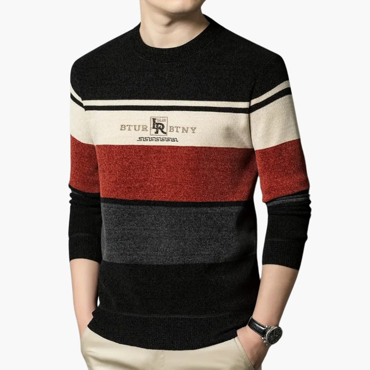 Darren - Cosy winter jumper with striped round neck for men