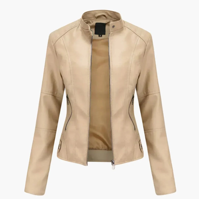 Blouson biker femme avec col montant et poches zippées