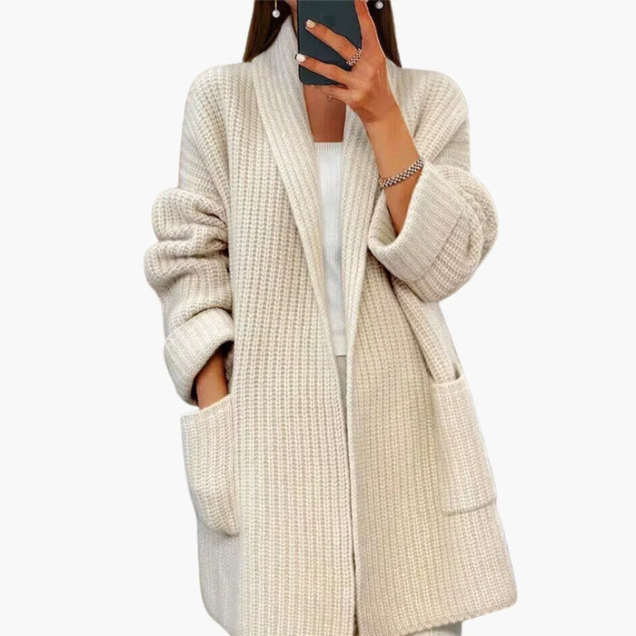 Cardigan in maglia da donna con scollo a V e tasche anteriori