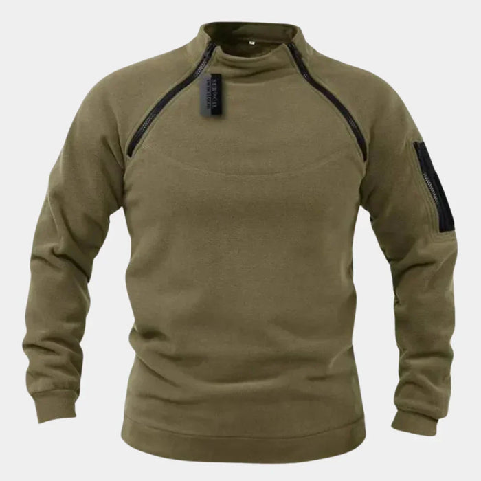 Camisola de lã polar masculina com fecho de um quarto e acabamento contrastante