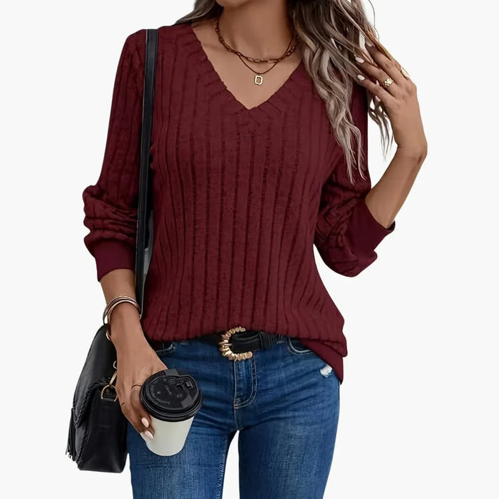 Camisola de Mulher com Decote em V e Mangas Compridas