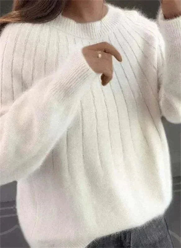 Damen-Rippenpullover mit Rundhalsausschnitt und überschnittenen Schultern