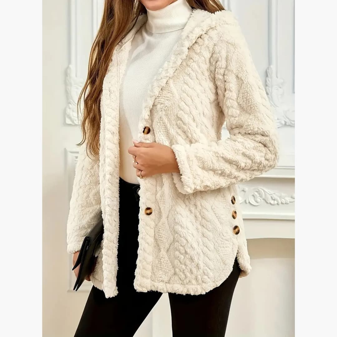Bryony - Cosy hoodie with teddy jumper with button front for women
