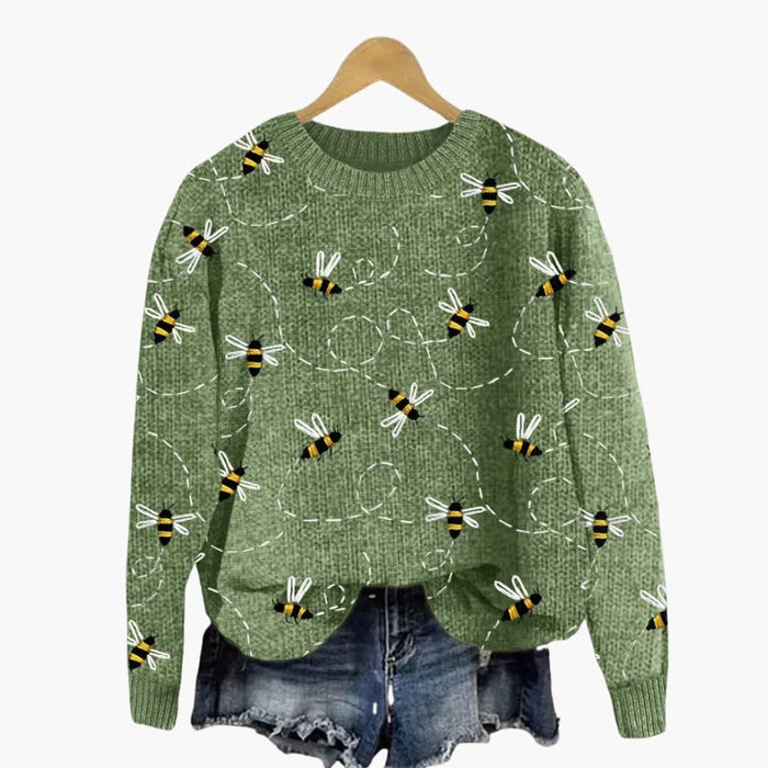 Maglione da donna con motivo ape e maniche lunghe