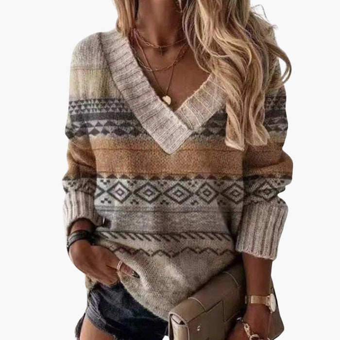 Pull pour femme à col en V et motif animalier
