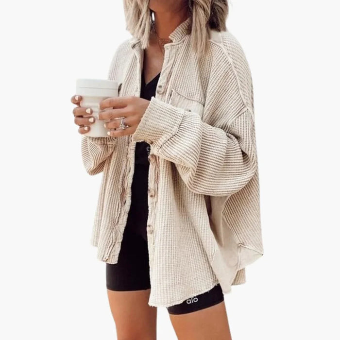 Women's Cord Jacket with Button Placket and Pockets