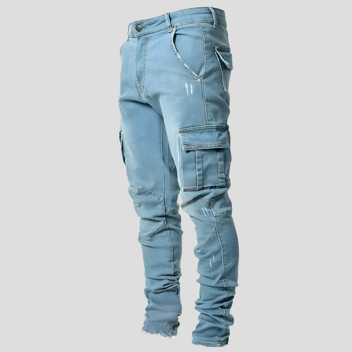 Men's Slim Fit Cargo Jeans with Side Pockets