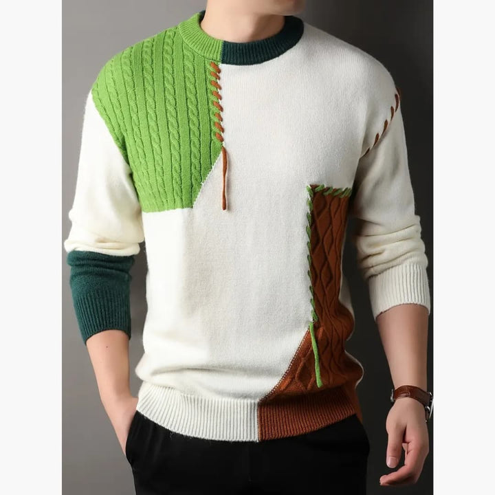 Cyril - Fashionable lappeteppstrikket jumper for men