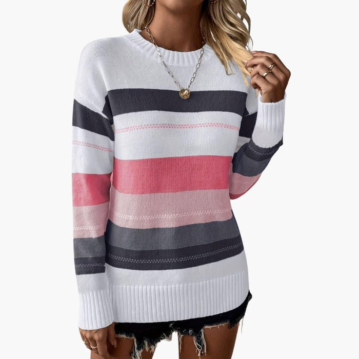 Pullover da donna con scollo rotondo e superficie a righe