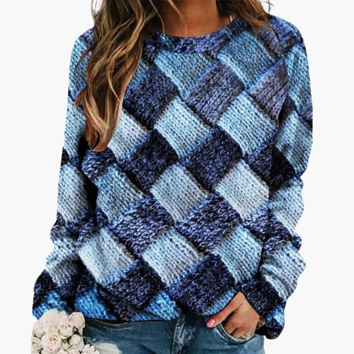 Pull pour femme avec patchwork coloré et encolure ronde