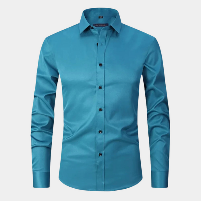 Camisa de vestir para hombre de corte entallado, manga larga y cuello clásico