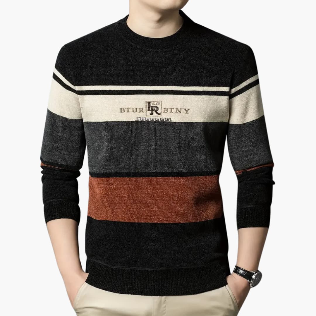 Darren - Cosy winter jumper with striped round neck for men