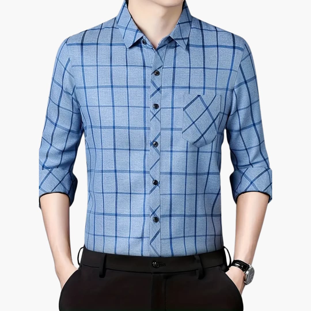 David - Fashionable checked shirt with revers for men