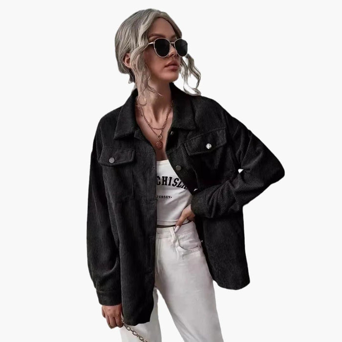 Chaqueta de pana para mujer con cuello y bolsillos delanteros