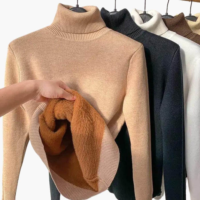 Women's Sweater with Turtleneck and Loose Knit Pattern