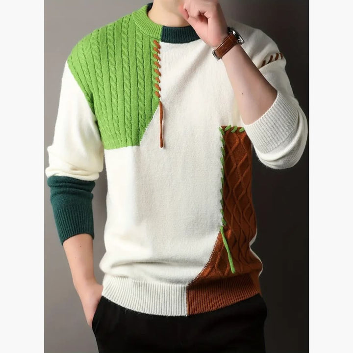 Cyril - Fashionable lappeteppstrikket jumper for men