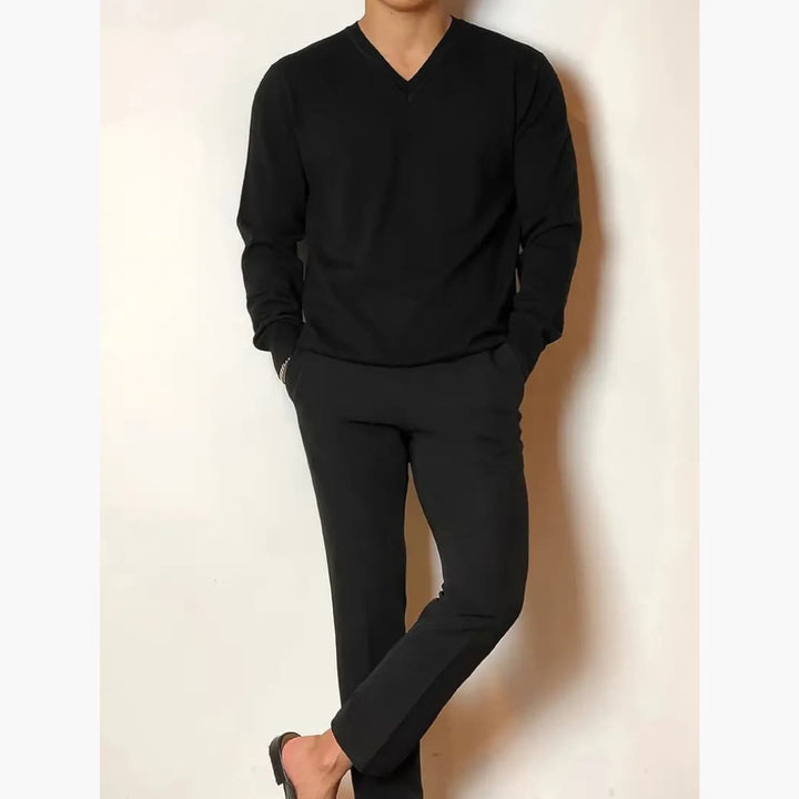 Emmanuel - Stylish long-sleeved jumper with V-neck for men