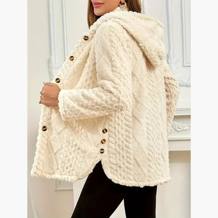 Bryony - Cosy hoodie with teddy jumper with button front for women
