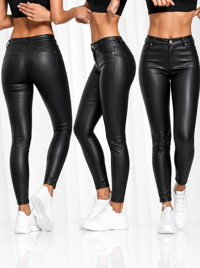 Pantaloni skinny da donna effetto pelle con dettaglio di cerniera