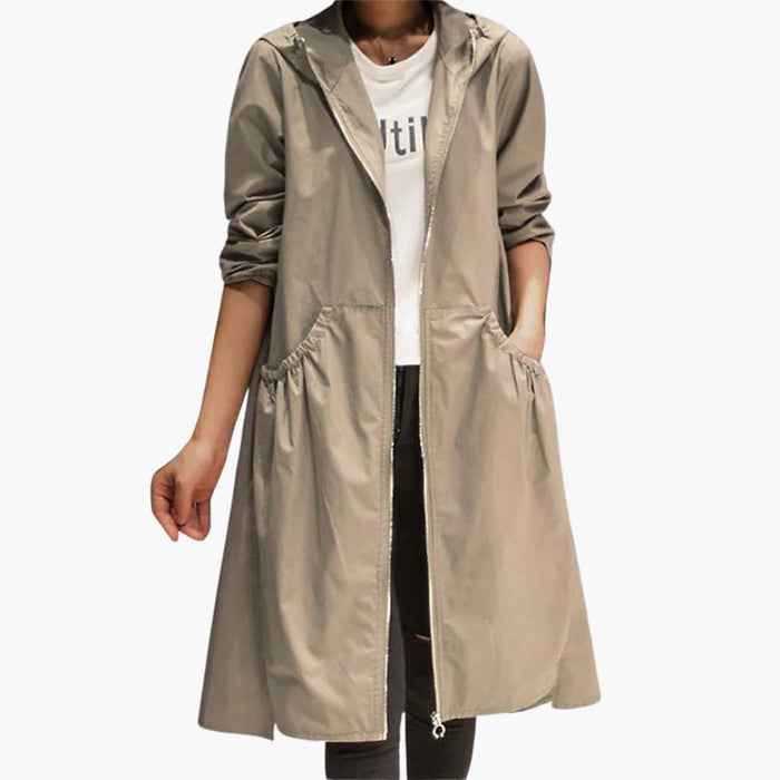 Long Trench Coat with Hood for Women