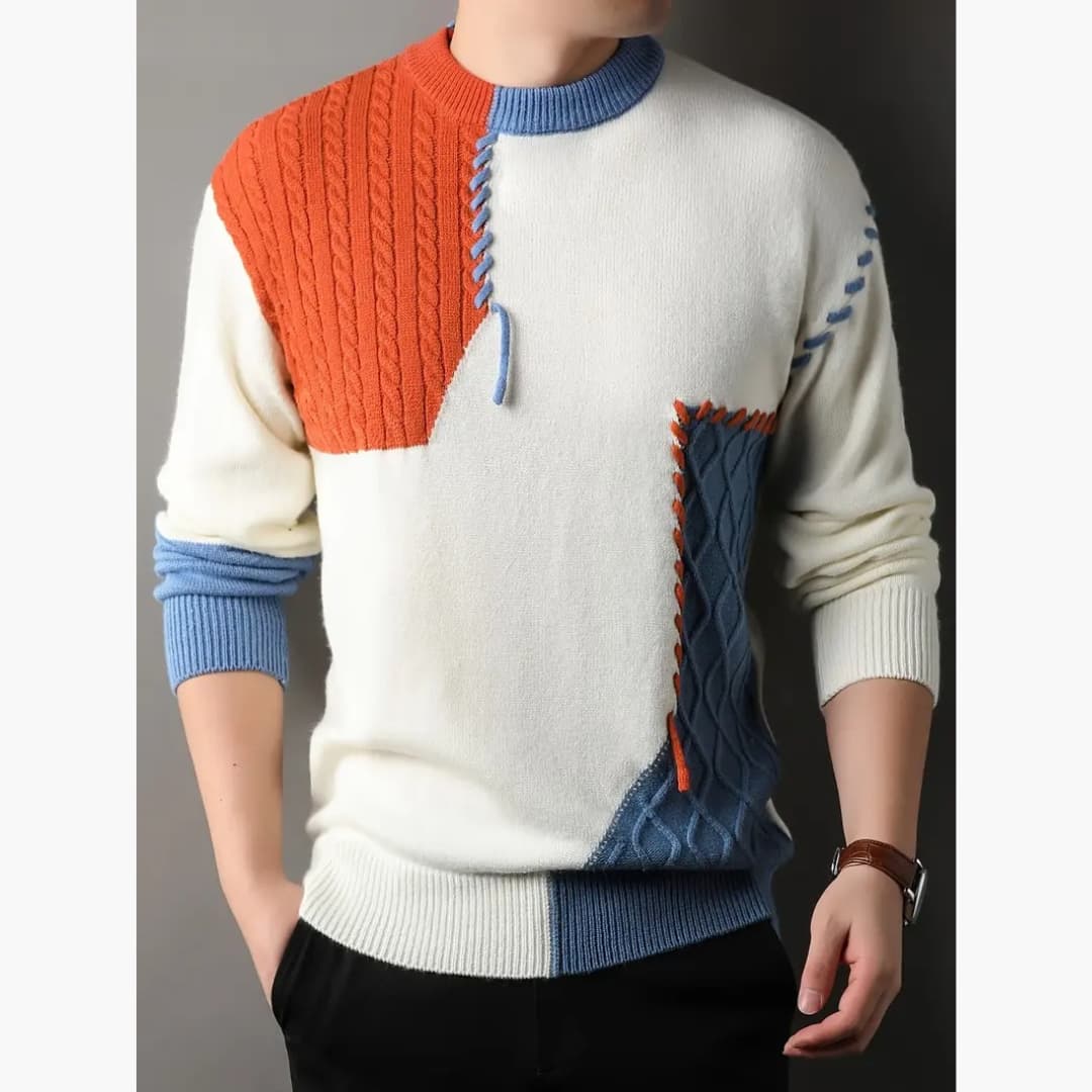Cyril - Fashionable lappeteppstrikket jumper for men
