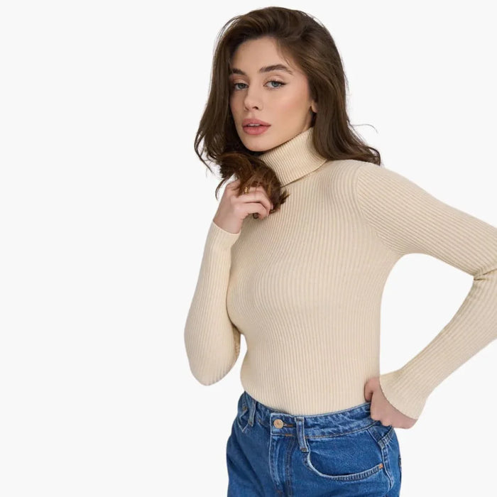 Damen-Rollkragenpullover mit gerippten Bündchen und Saum