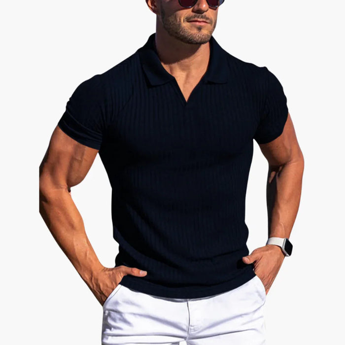 Slim fit-poloskjorte for menn – ribbestrikket, elegant og komfortabel