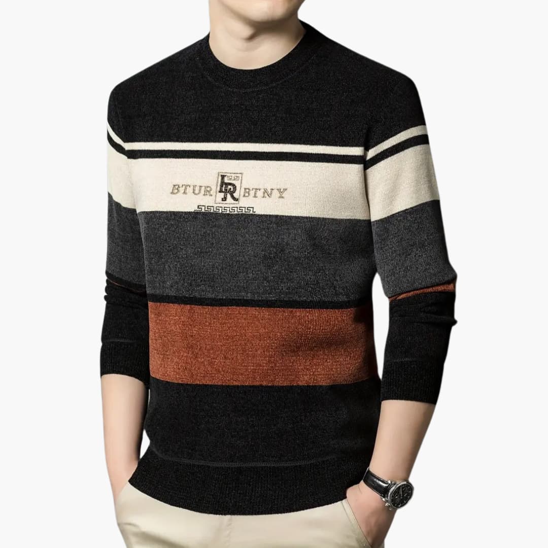 Darren - Cosy winter jumper with striped round neck for men