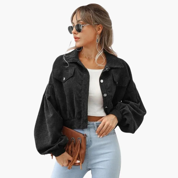 Women's Cord Jacket with Button Closure and Long Sleeves