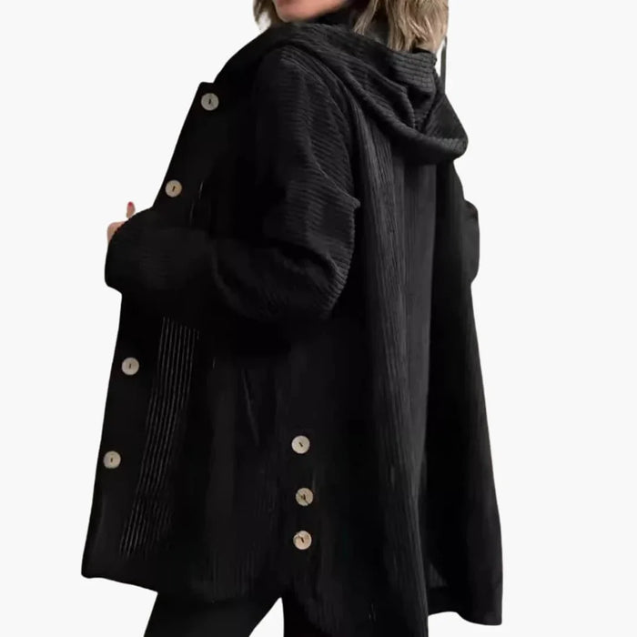 Damen-Cordjacke mit Kapuze und aufgesetzten Taschen