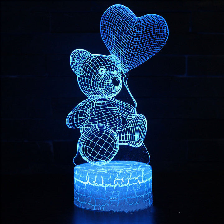 3D-lampa med nalle i akryl, 16 färger och fjärrkontroll, USB