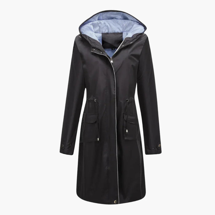 Dame trenchcoat med hette og frontlommer