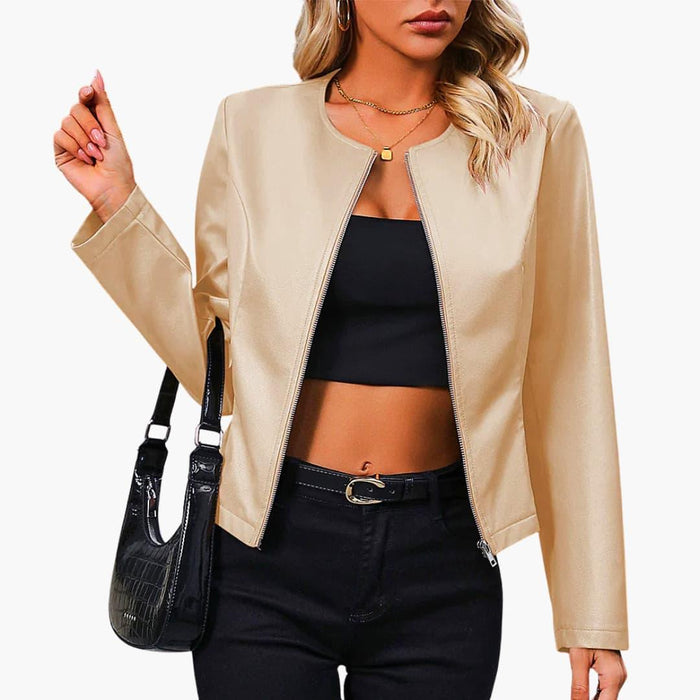 Damen-Bikerjacke mit Rundhalsausschnitt und Reißverschluss